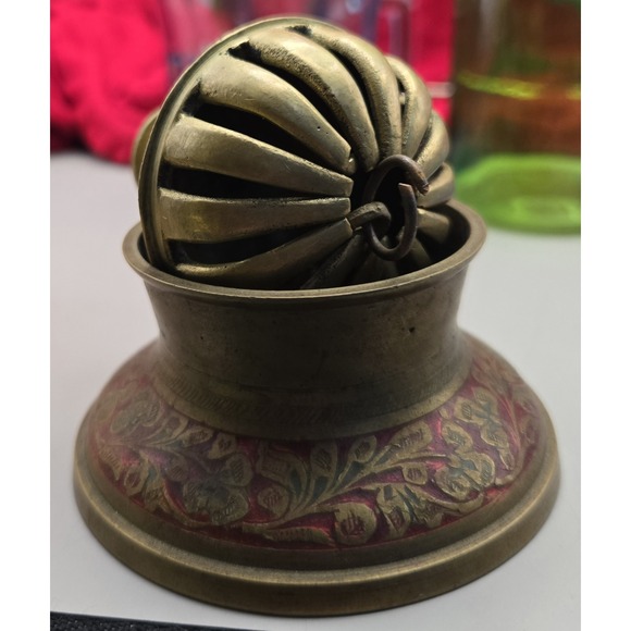 1940s Solid Brass Elephant Claw Bell Red & Green Inlayed...